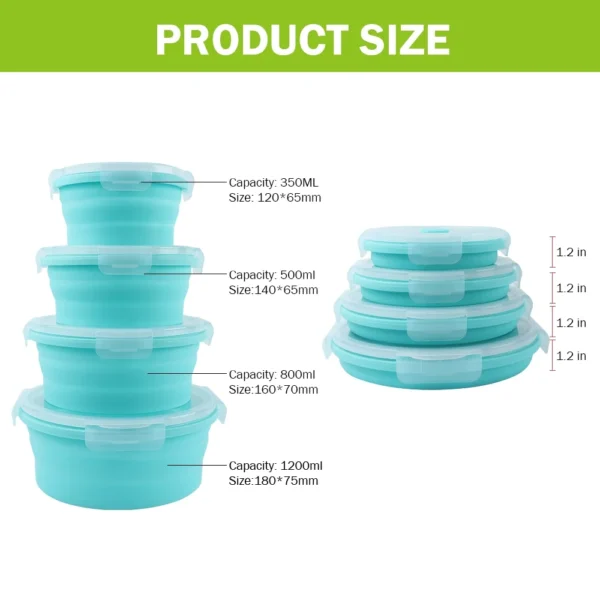 B10-1181 4 Pack Fashionable & Stackable Folding Silicone Lunch Box Set Collapsible Silicone Food Storage Container